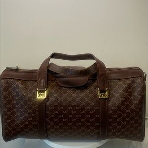 Gucci Brown Monogram Canvas and Leather Boston Bag with Gold Hardware